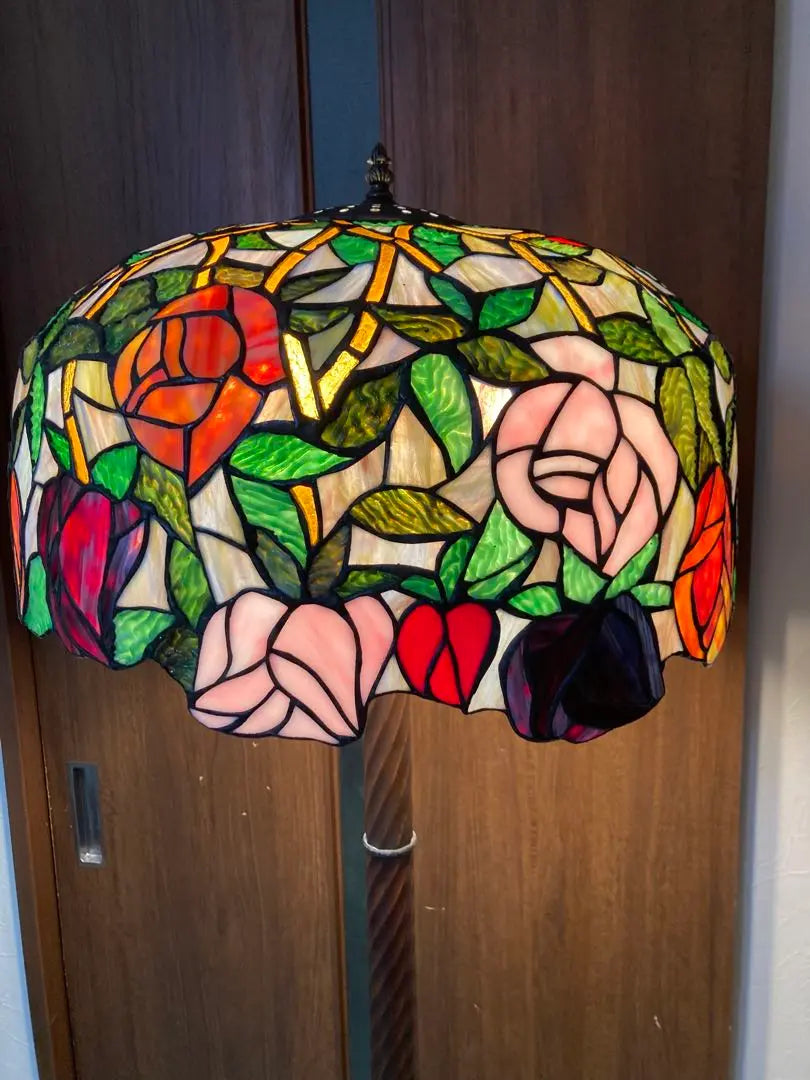 Rare Vintage Stained Glass Floor Lamp Tiffany Style Flower 3 Lights