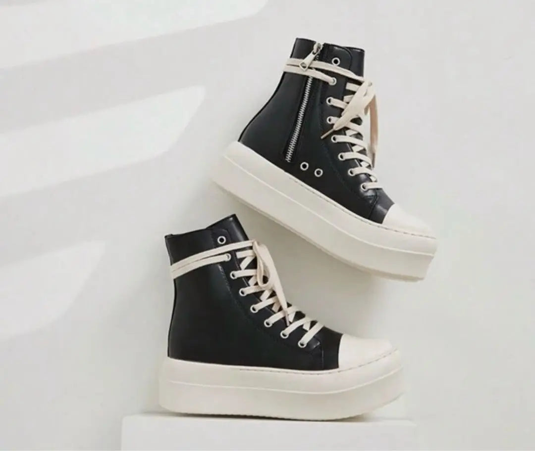 High-cut black sneakers, thick sole