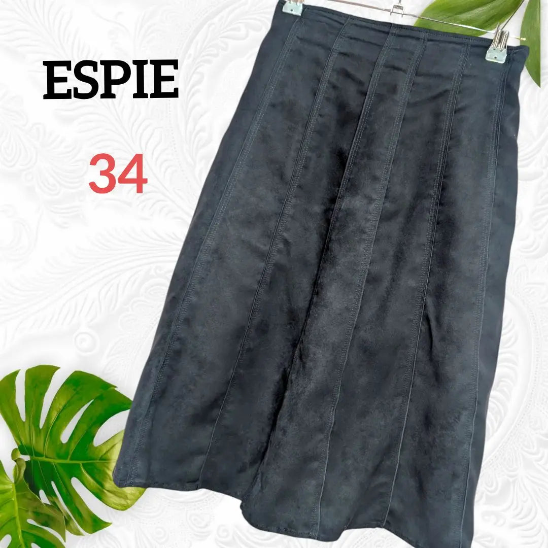 Beautiful condition [ESPIE] Black Suede-style flared midi skirt 34 Navy