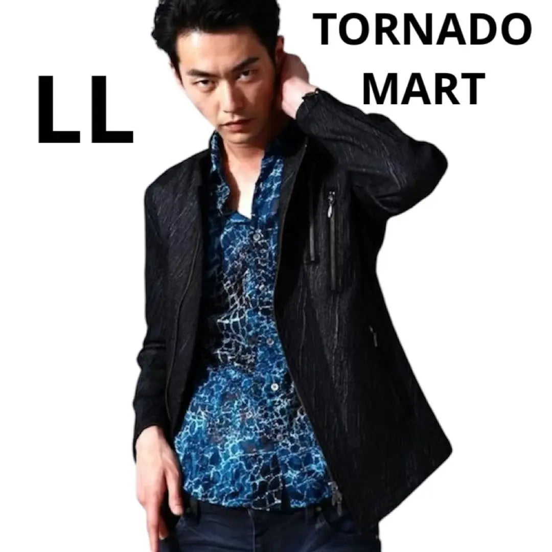 Tornado Mart Jacket Wave Glossy Black LL Double Zipper