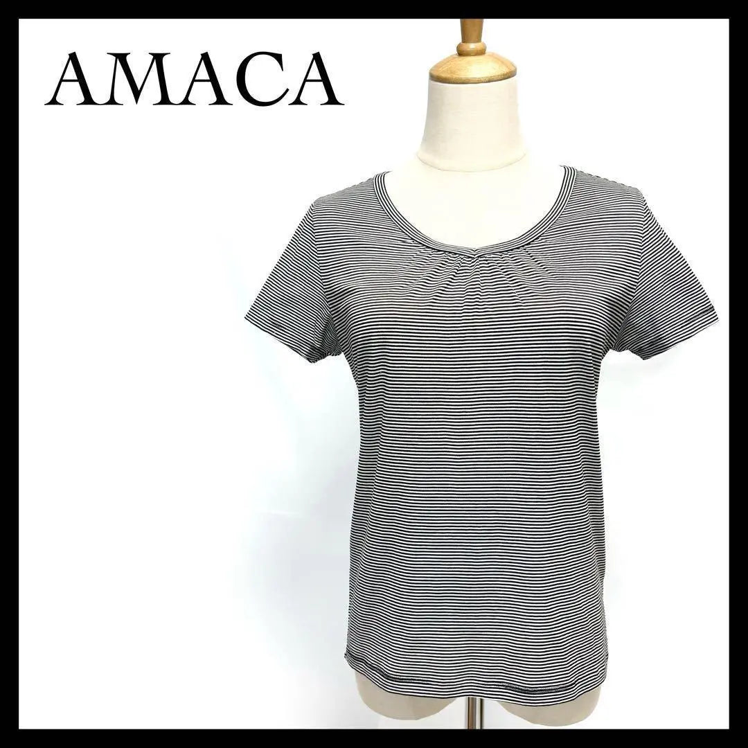 [Nearly unused] AMACA T-shirt Tops Short Sleeves Border Black and White L