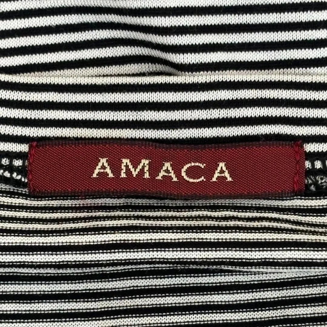 [Nearly unused] AMACA T-shirt Tops Short Sleeves Border Black and White L