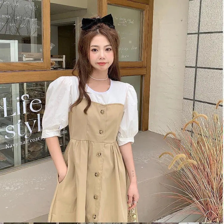 Large size for women, spring, summer, dress, layered style, overalls, new, short sleeves