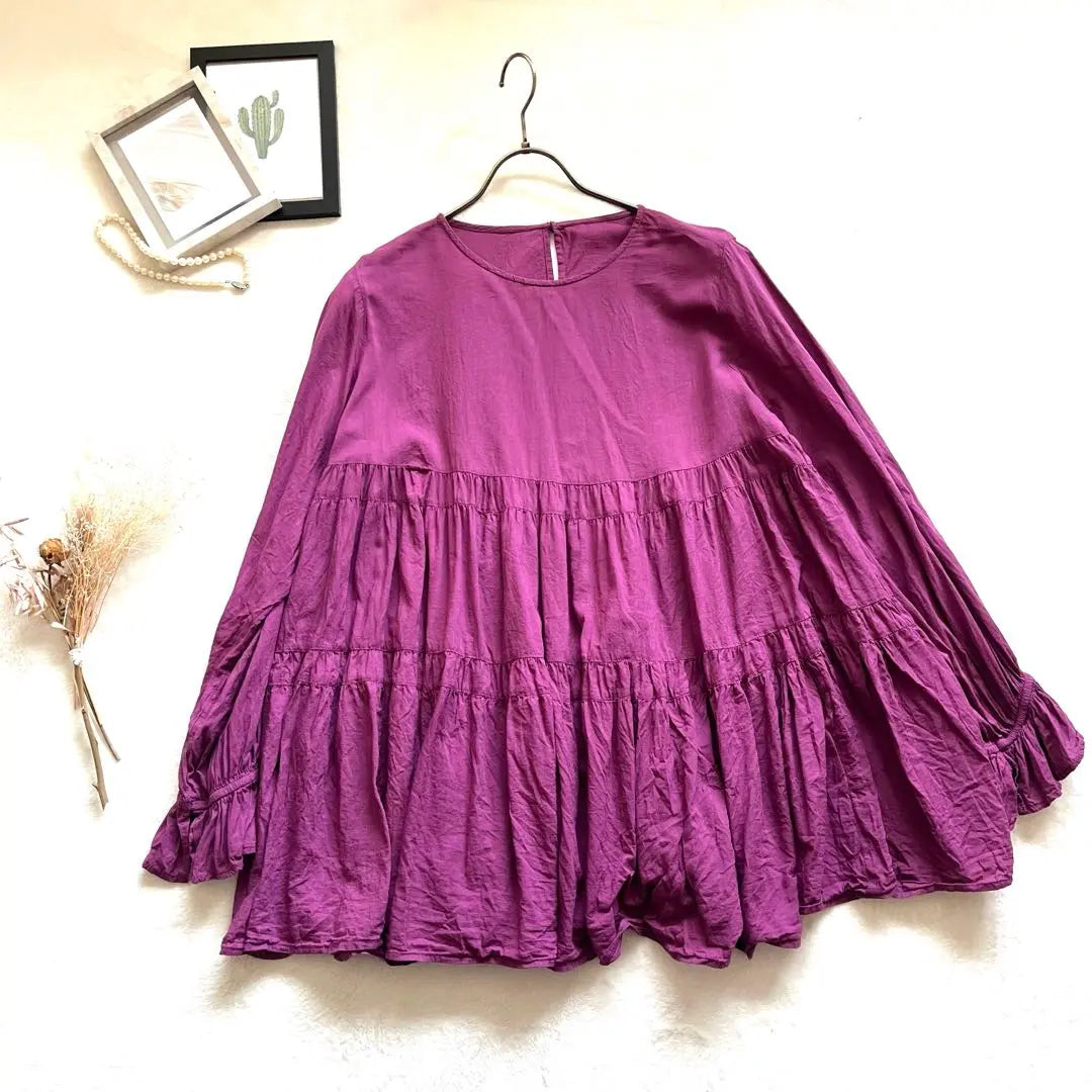 [Americanholic] Candy Leave Tea Eudo Tunic Purple | 【AMERICANHOLIC】キャンディースリーブティアードギャザーチュニック紫