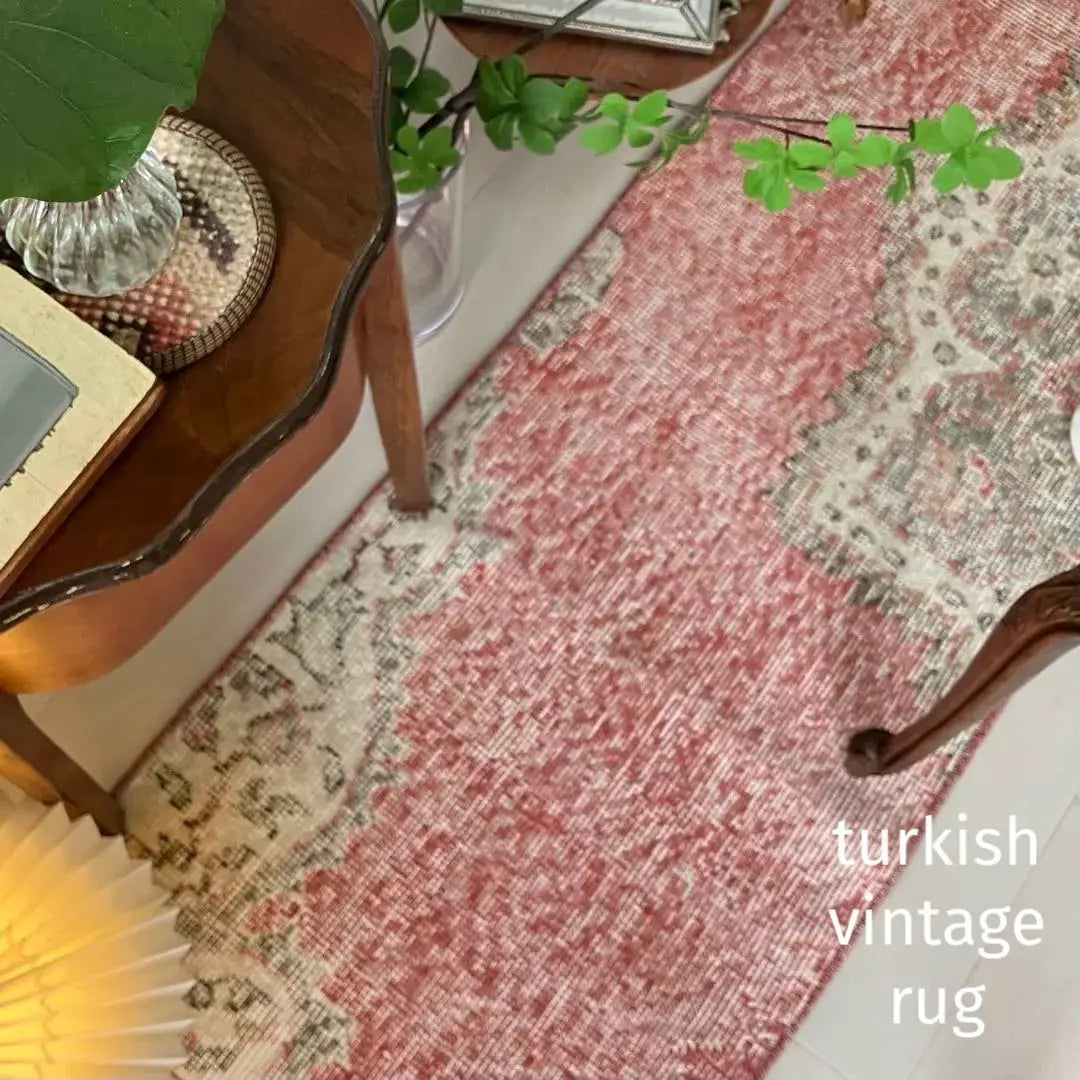 Super long 45 x 205 Red Half Medallion Runner Turkish Vintage Rug