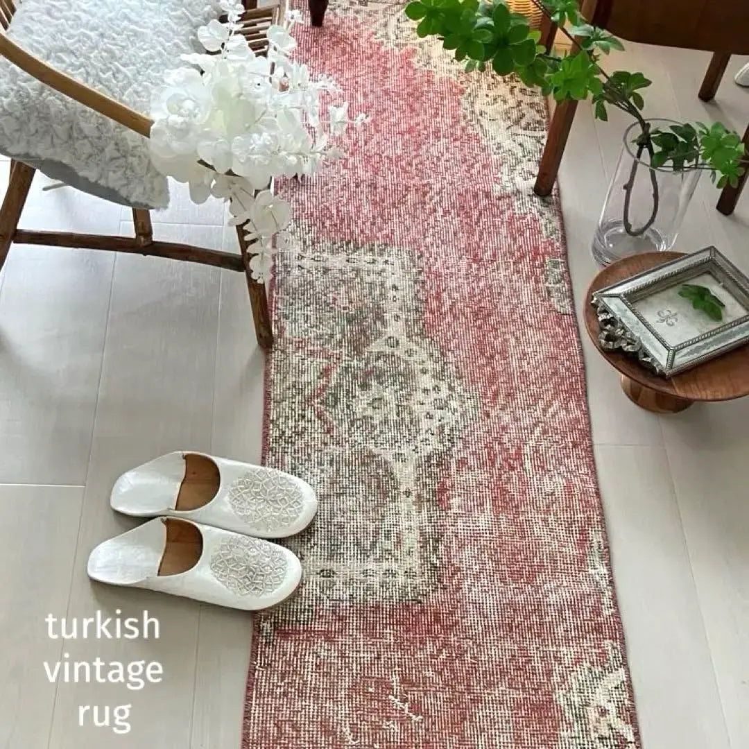 Super long 45 x 205 Red Half Medallion Runner Turkish Vintage Rug