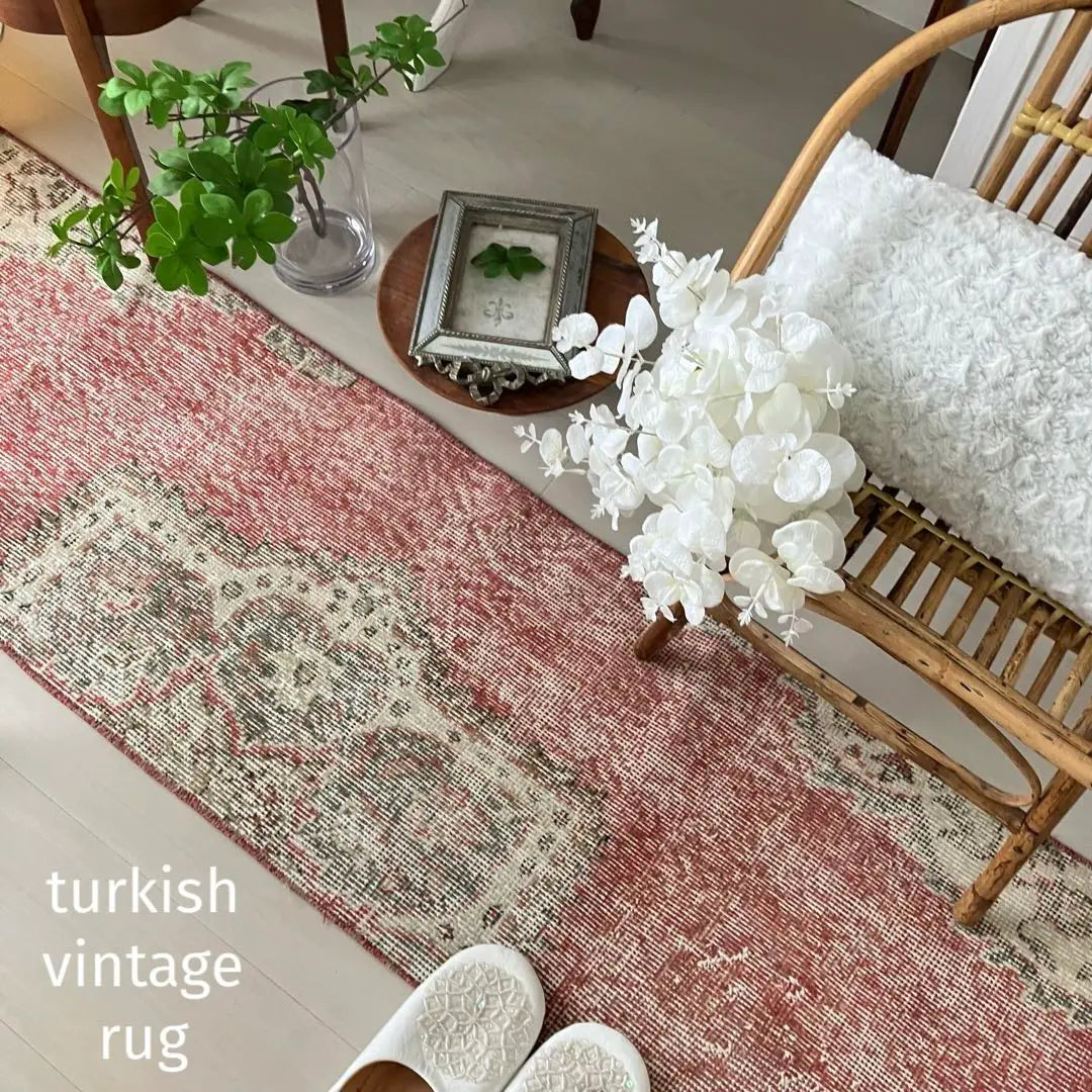 Super long 45 x 205 Red Half Medallion Runner Turkish Vintage Rug