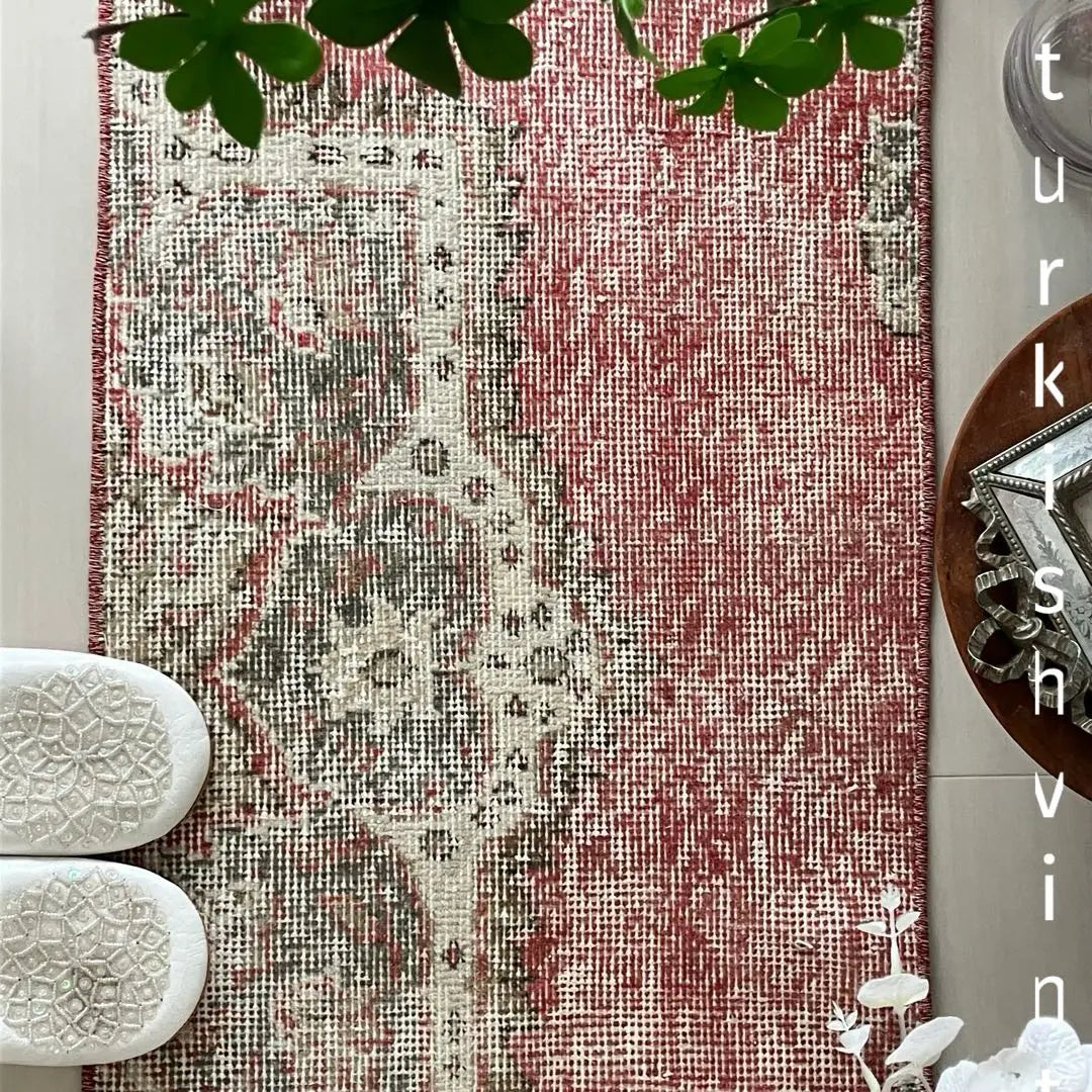 Super long 45 x 205 Red Half Medallion Runner Turkish Vintage Rug