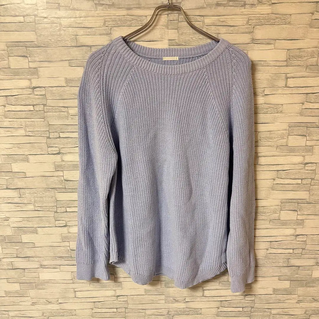 Gee Knit [L] Blue Cotton Blend Round Hemnit Fashionable | ジーユー　ニット　【L】　ブルー　コットンブレンドラウンドヘムニット　おしゃれ