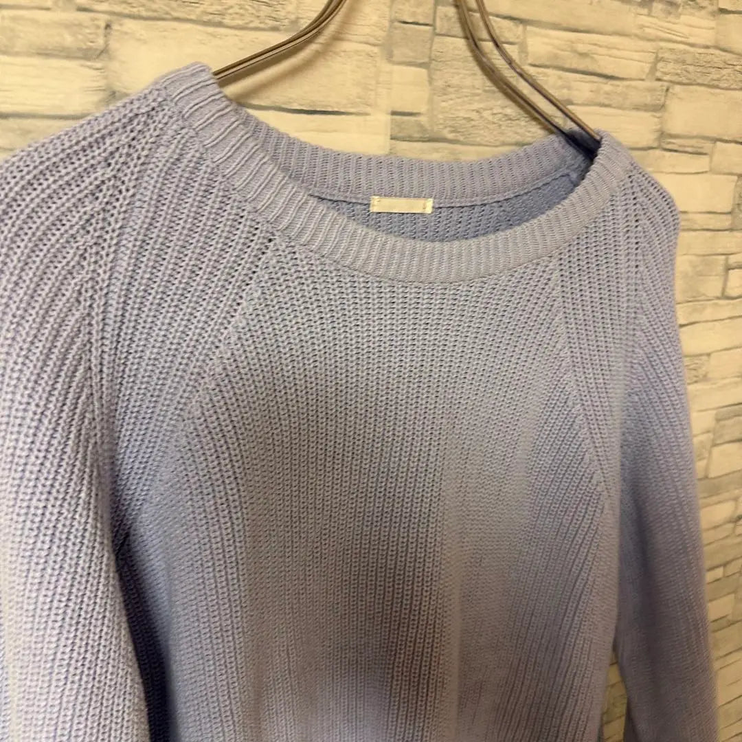 Gee Knit [L] Blue Cotton Blend Round Hemnit Fashionable | ジーユー　ニット　【L】　ブルー　コットンブレンドラウンドヘムニット　おしゃれ