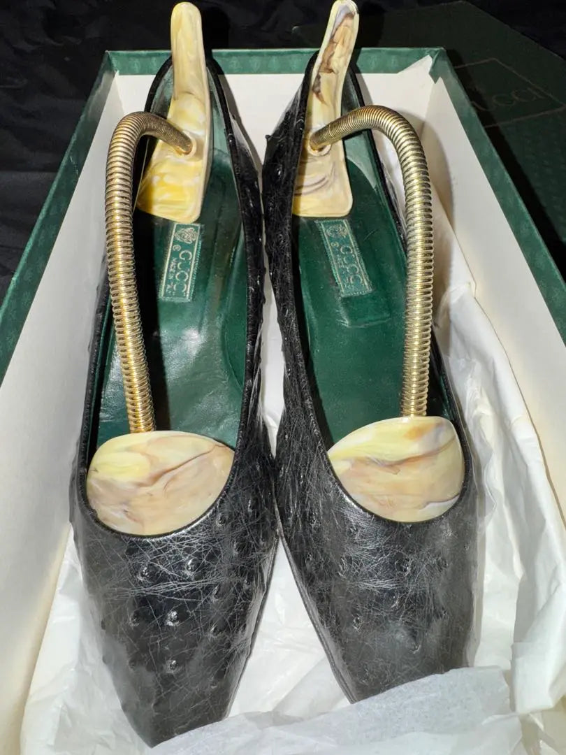 GUCCI Black Heel Open Toe Shoes Boxed Sole Scratched