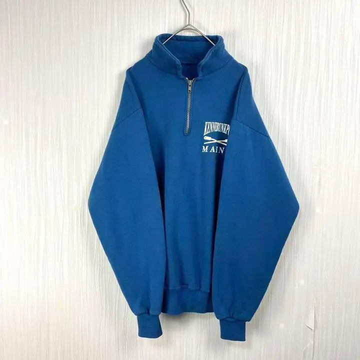 [Popular] US vintage clothing ☆ Half zip sweatshirt One point logo Blue