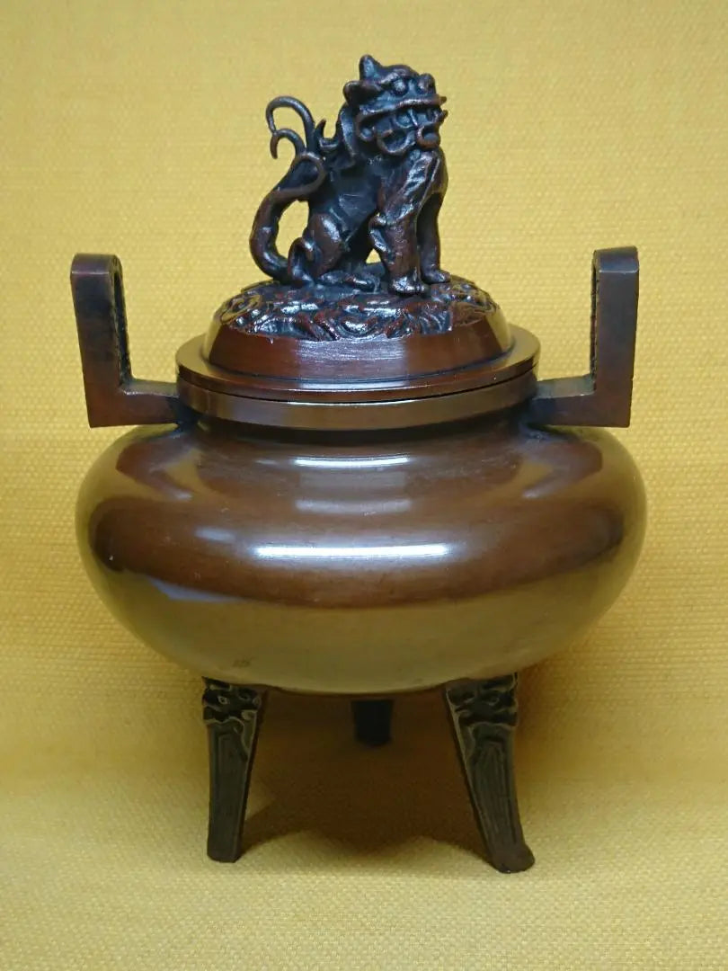 [Good condition] Incense burner, Lion lid, Cast copper, Tea ceremony utensils, Ornaments, Interiors, Crafts, Artworks, A1575