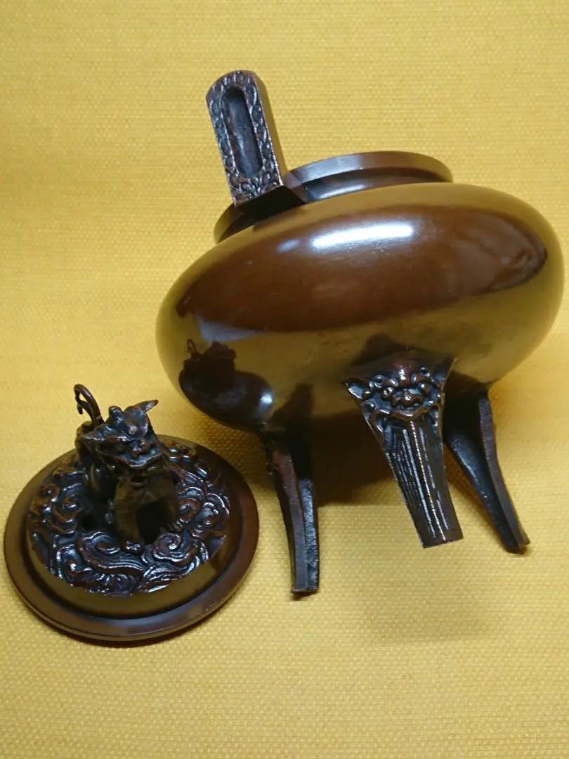 [Buen estado] Quemador de incienso, Tapa de león, Cobre fundido, Utensilios para la ceremonia del té, Adornos, Interiores, Artesanía, Obras de arte, A1575