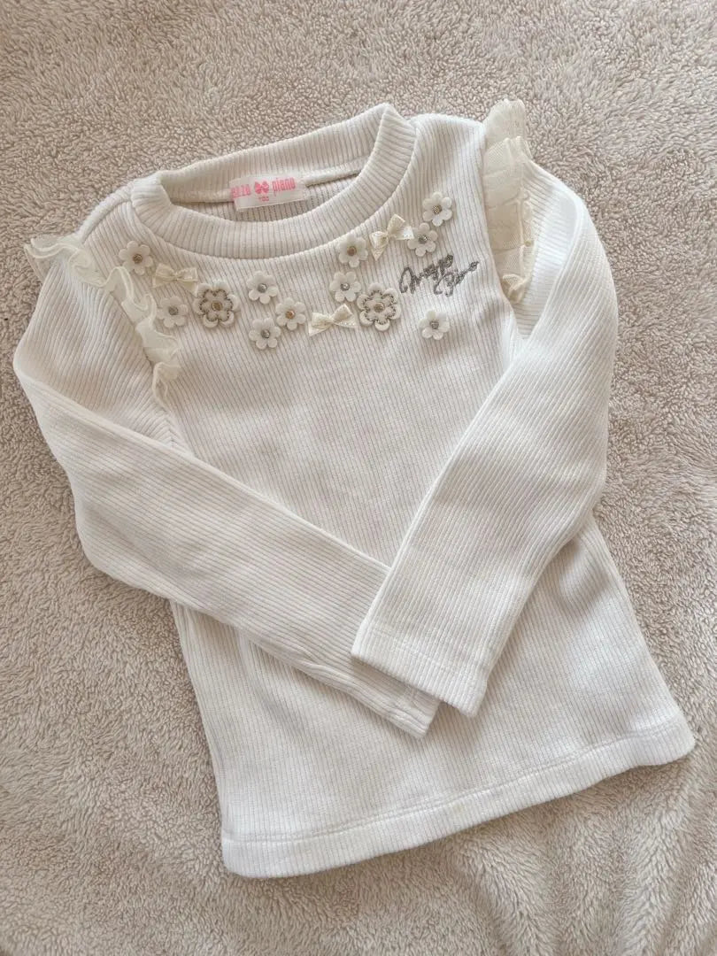 [Not worn] Meso piano rib braid floral embroidery frill tops 100