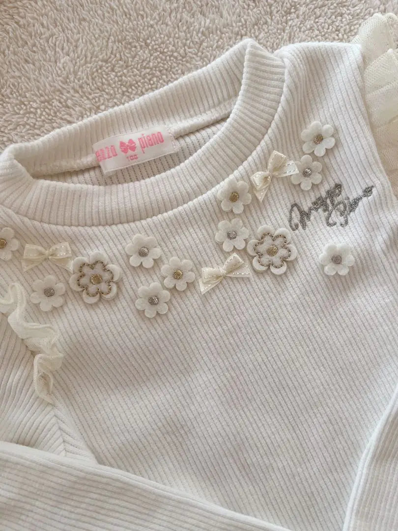 [Not worn] Meso piano rib braid floral embroidery frill tops 100