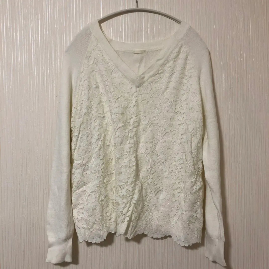 Unused GU Lace Knit White Top Long Sleeve Women