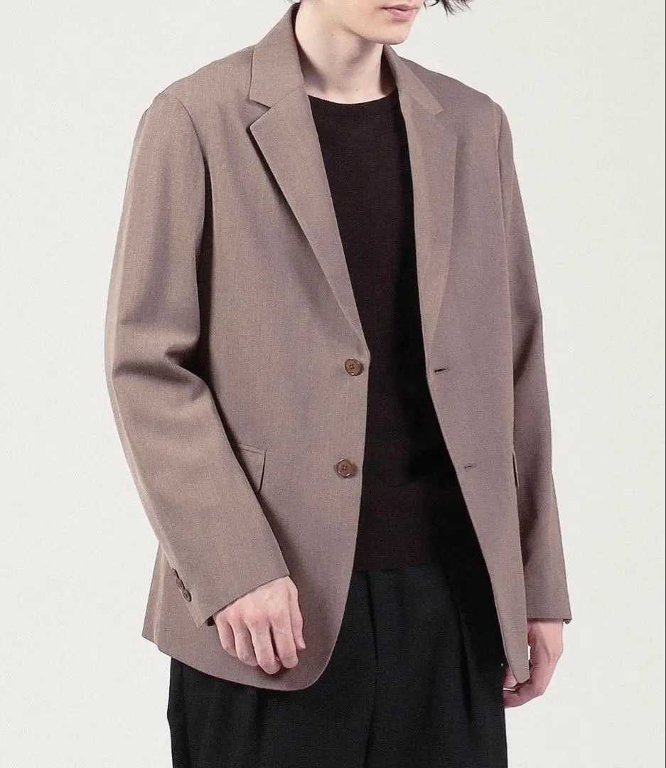 Wool Rayon Twill Single-Breasted 2B Jacket Beige Brown