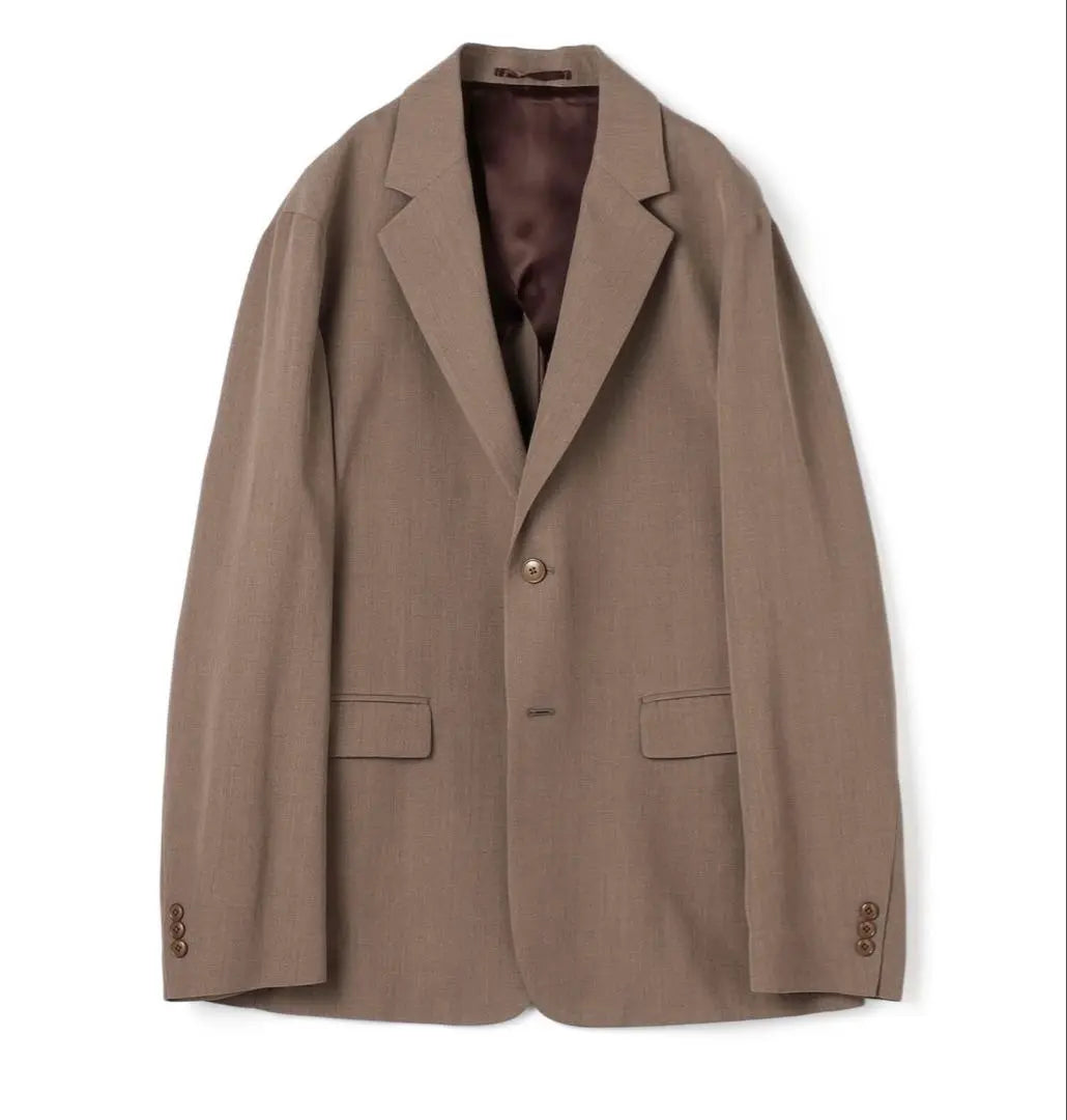 Wool Rayon Twill Single-Breasted 2B Jacket Beige Brown