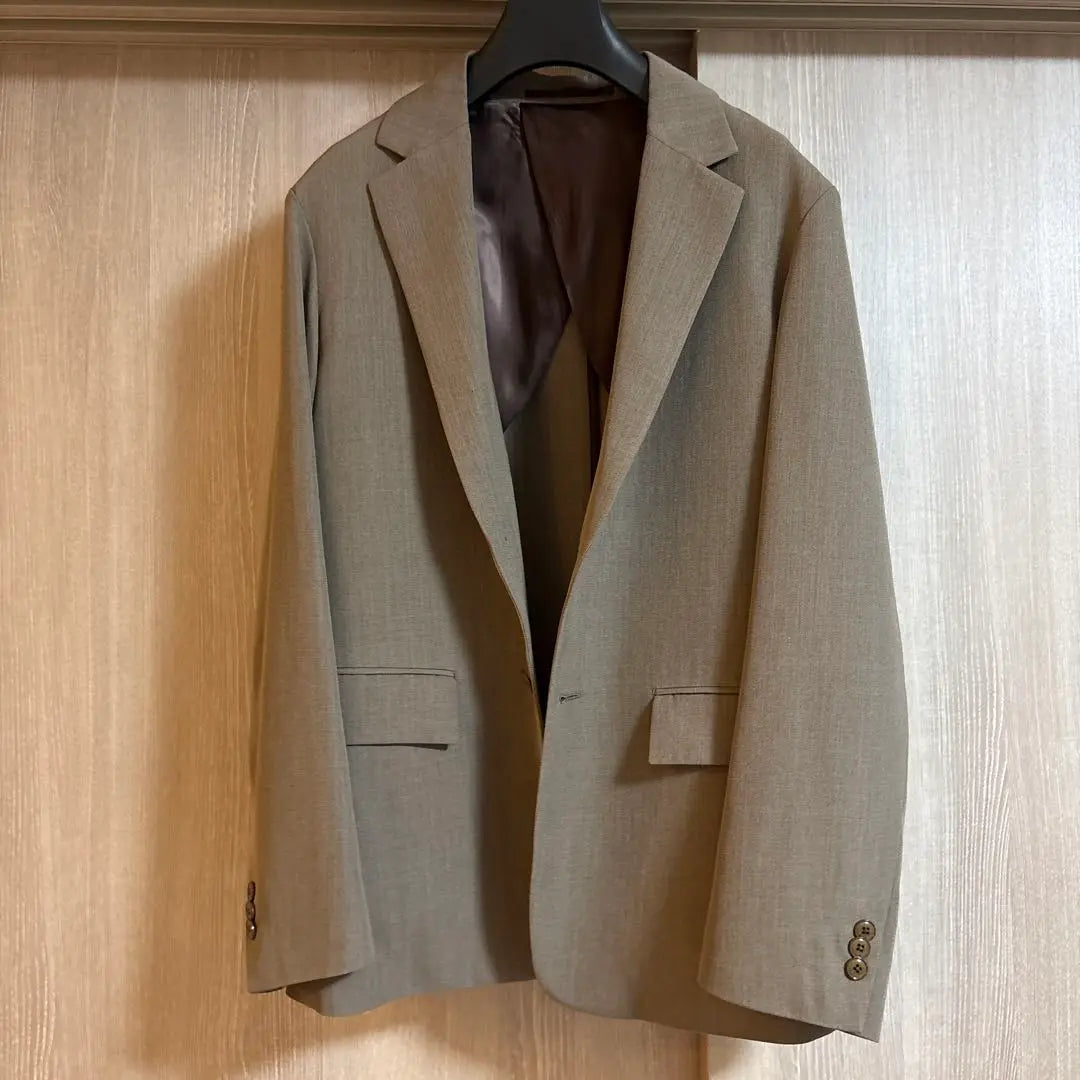 Wool Rayon Twill Single-Breasted 2B Jacket Beige Brown