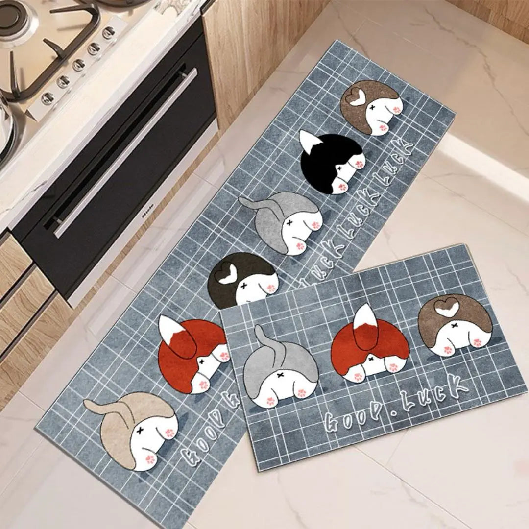 Kitchen mat, entrance mat, bath, toilet, washable, non-slip, quick-drying, absorbent, dog ass