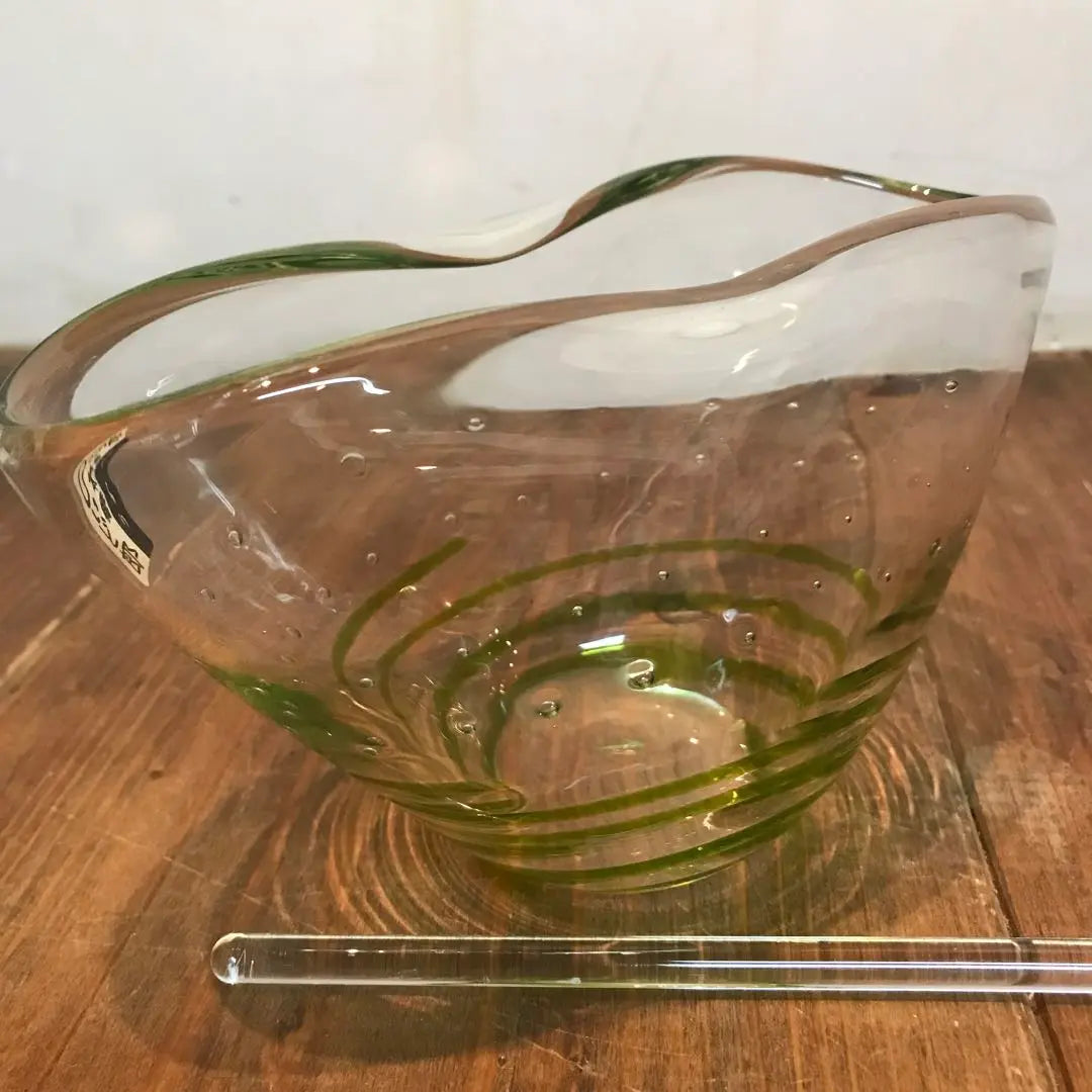 Beautiful condition, Bidolo, glass, handmade, bowl, serving bowl, dressing, interesting shape, with stick