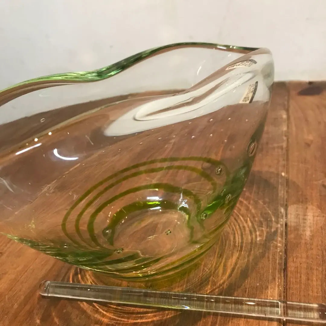 Beautiful condition, Bidolo, glass, handmade, bowl, serving bowl, dressing, interesting shape, with stick