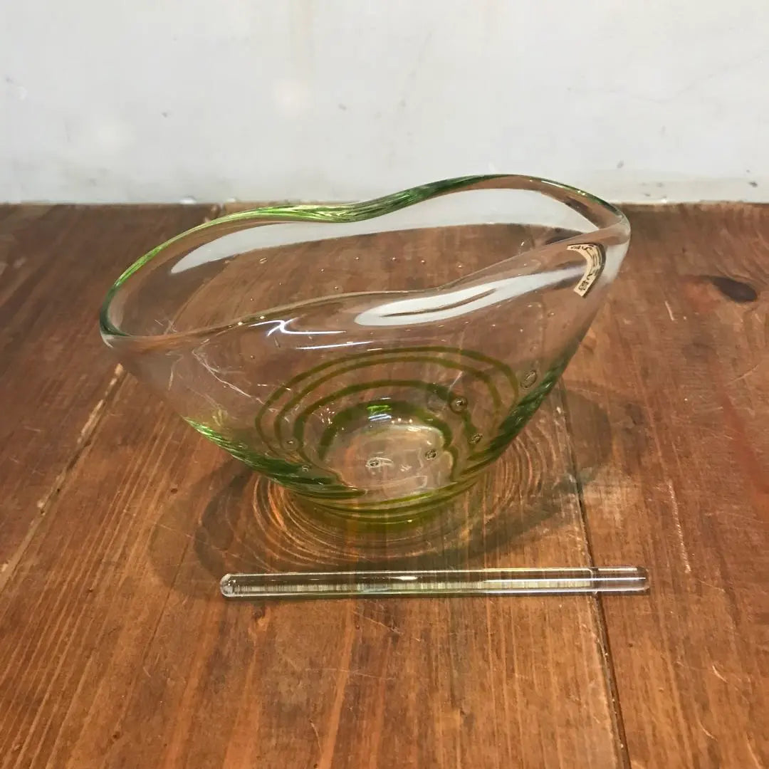 Beautiful condition, Bidolo, glass, handmade, bowl, serving bowl, dressing, interesting shape, with stick