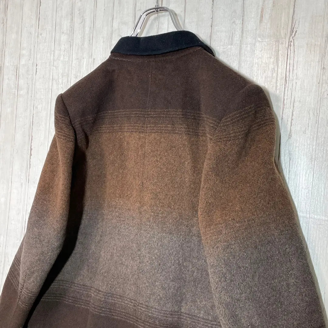 Vintage double jacket, mid length, striped brown, free lamb