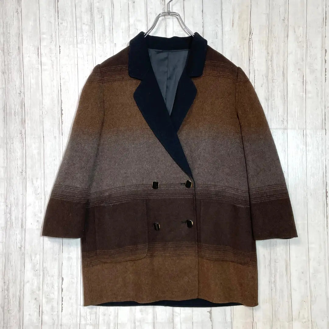 Vintage double jacket, mid length, striped brown, free lamb