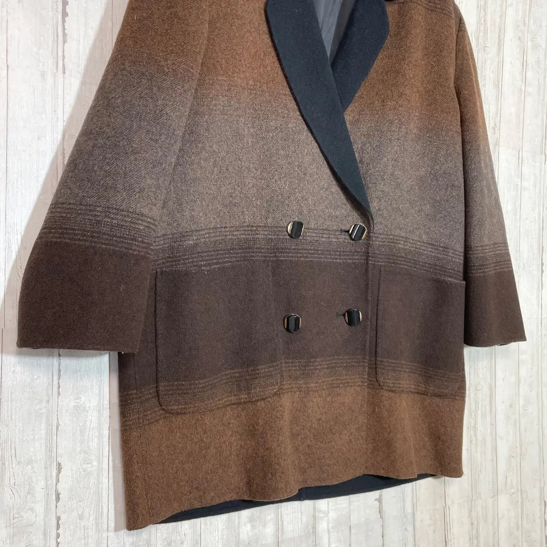 Vintage double jacket, mid length, striped brown, free lamb