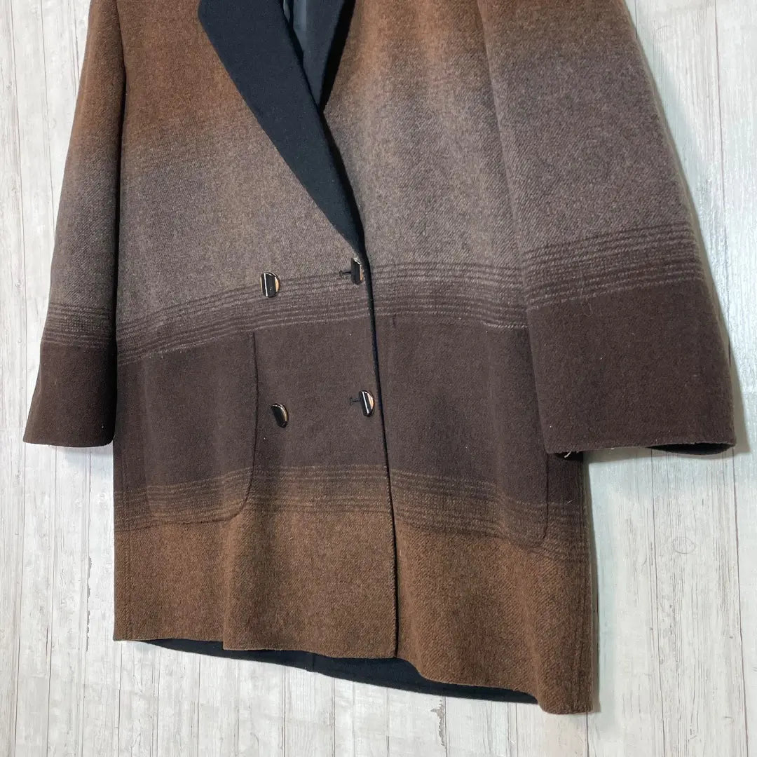 Vintage double jacket, mid length, striped brown, free lamb