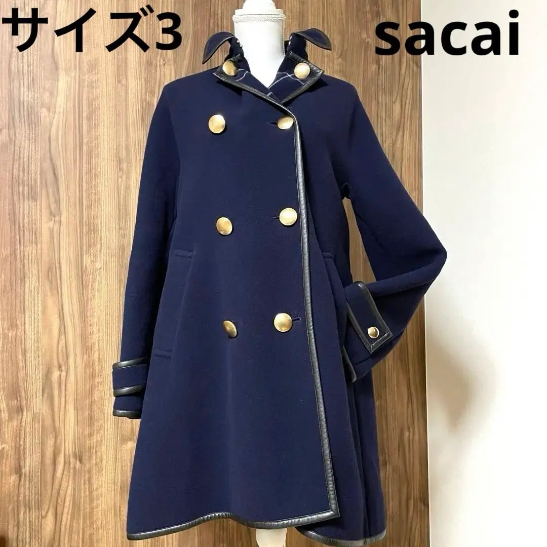 sacai Navy Double-breasted L size Wool coat Size 3 | sacai ネイビー ダブルブレスト Lサイズ　ウールコート サイズ3