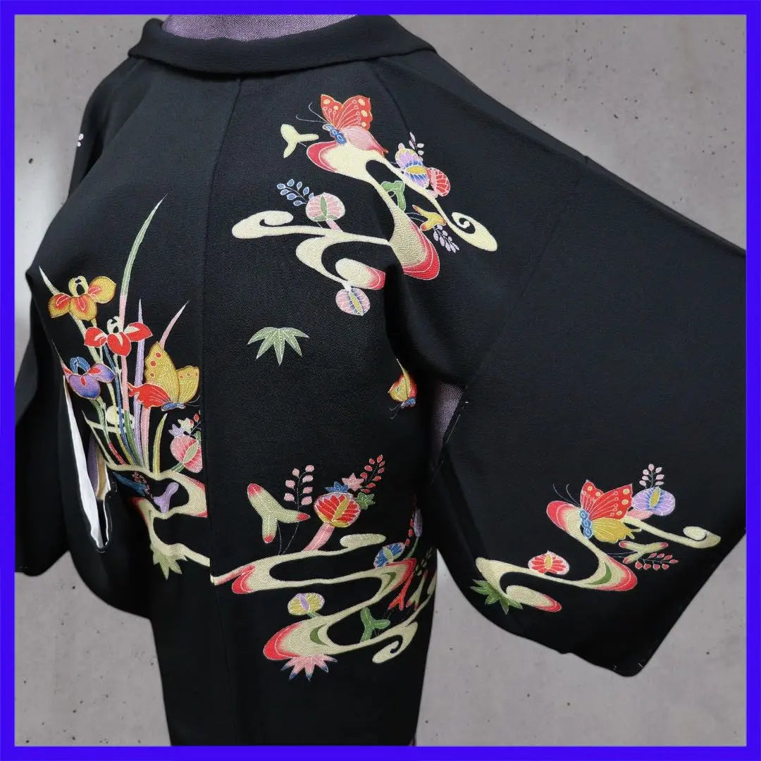 H2309★ Kimono Atsuyuki ★ Unused pure silk, black haori, crepe fabric, haori string included