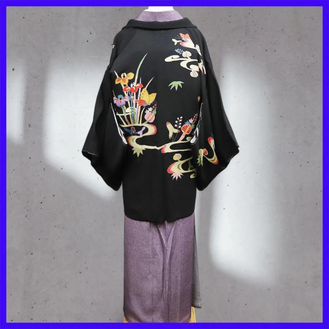 H2309★ Kimono Atsuyuki ★ Unused pure silk, black haori, crepe fabric, haori string included