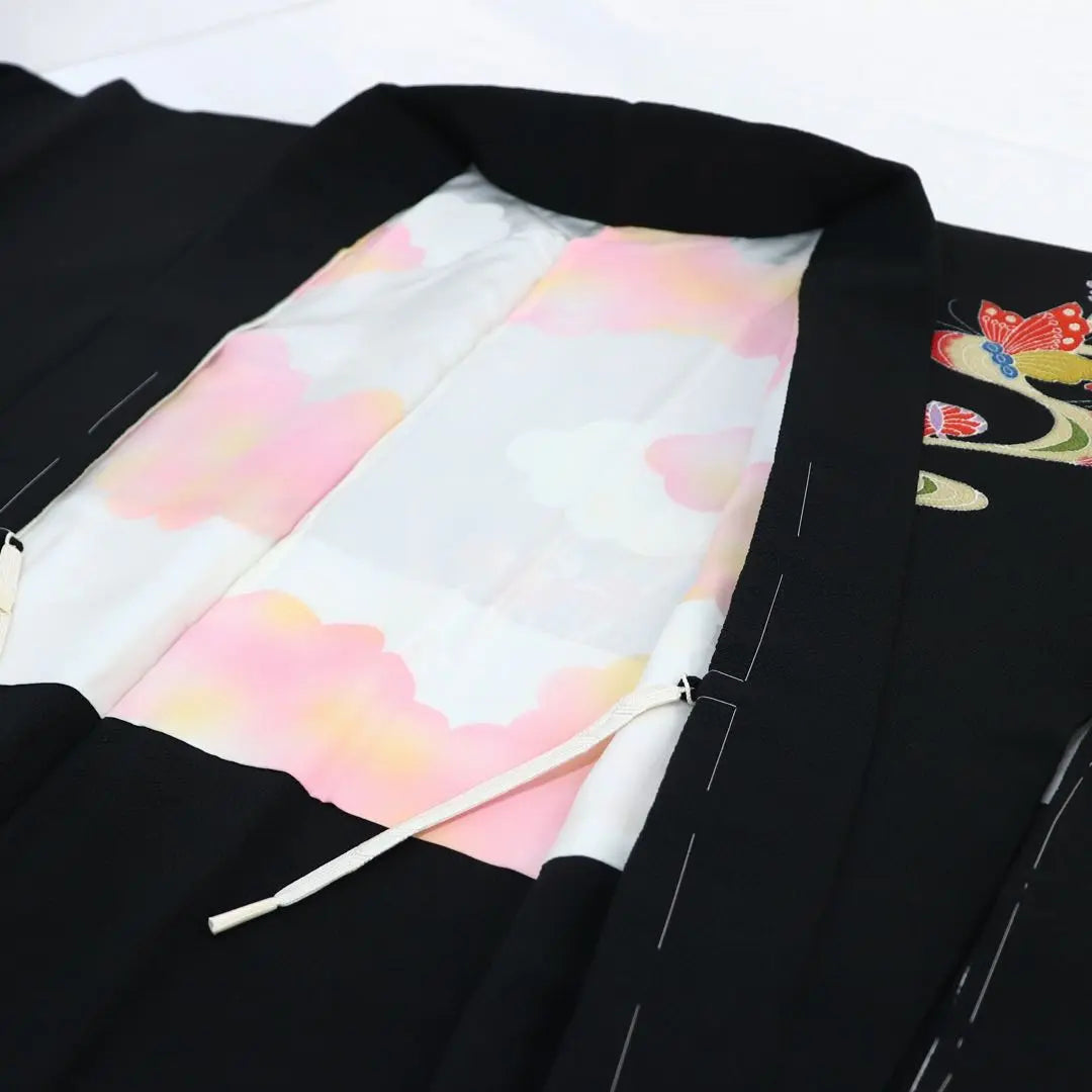 H2309★ Kimono Atsuyuki ★ Unused pure silk, black haori, crepe fabric, haori string included