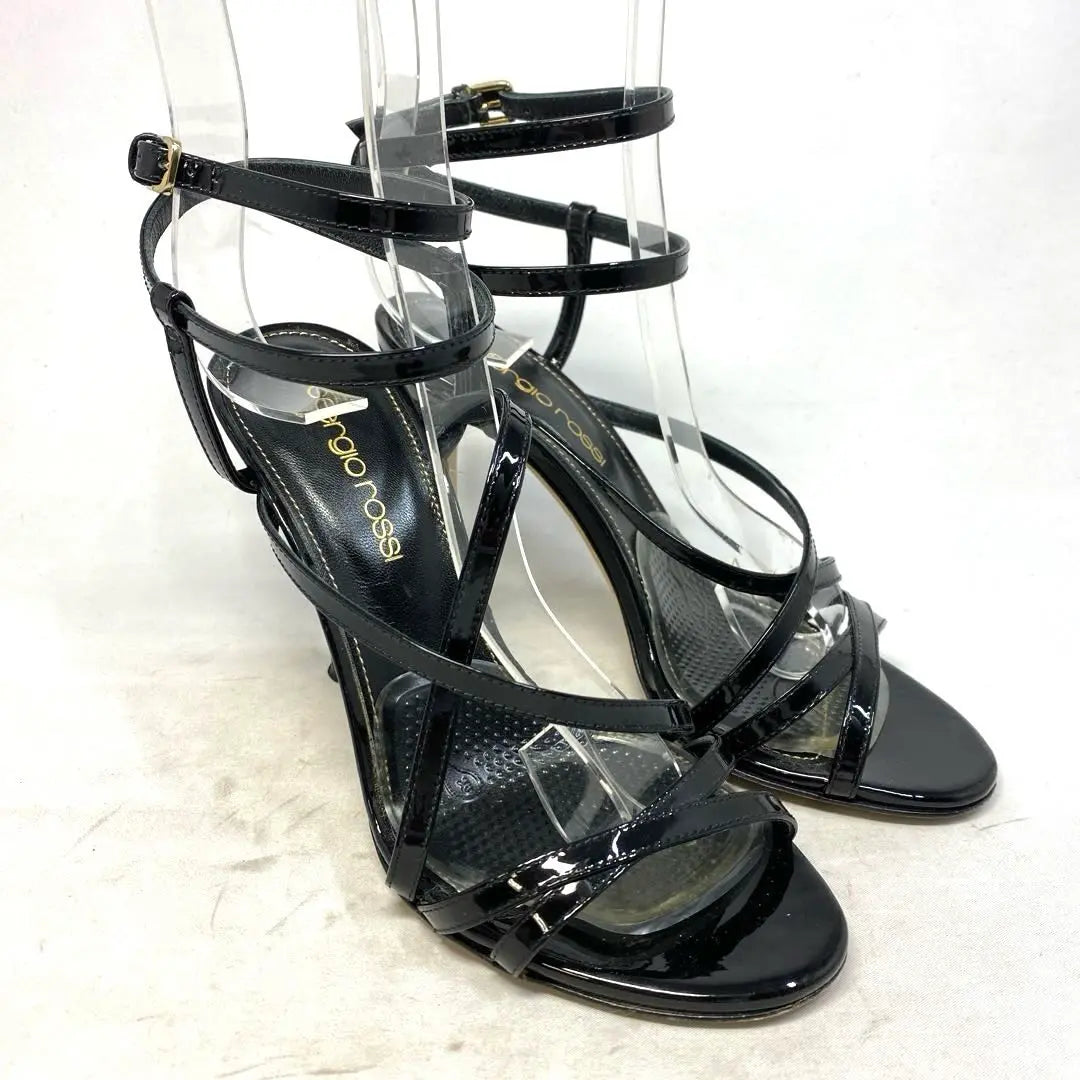 Sergio Loss Size Notation "34" 22cm Enamel Black Sandals