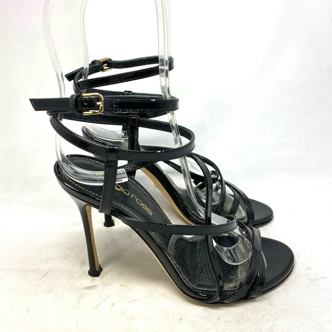 Sergio Loss Size Notation "34" 22cm Enamel Black Sandals