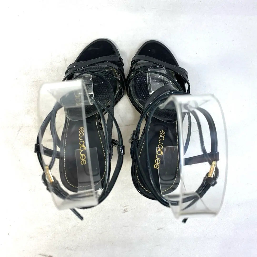 Sergio Loss Size Notation "34" 22cm Enamel Black Sandals