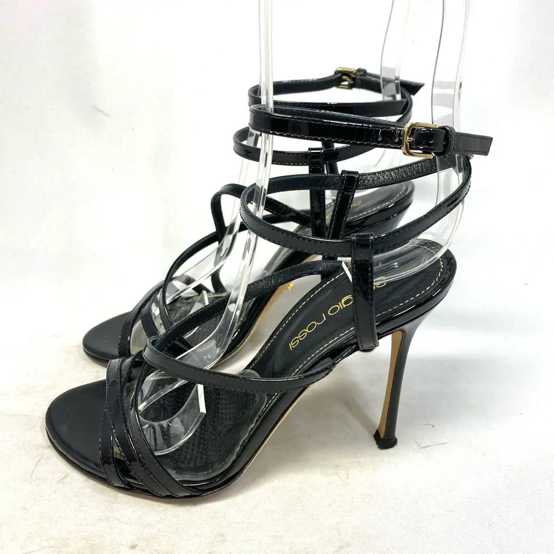 Sergio Loss Size Notation "34" 22cm Enamel Black Sandals