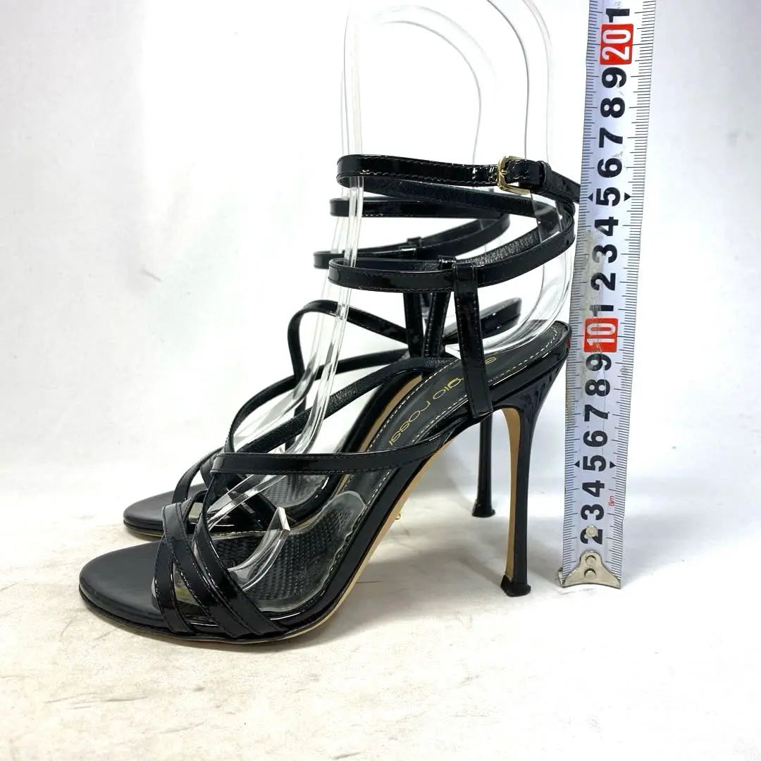 Sergio Loss Size Notation "34" 22cm Enamel Black Sandals