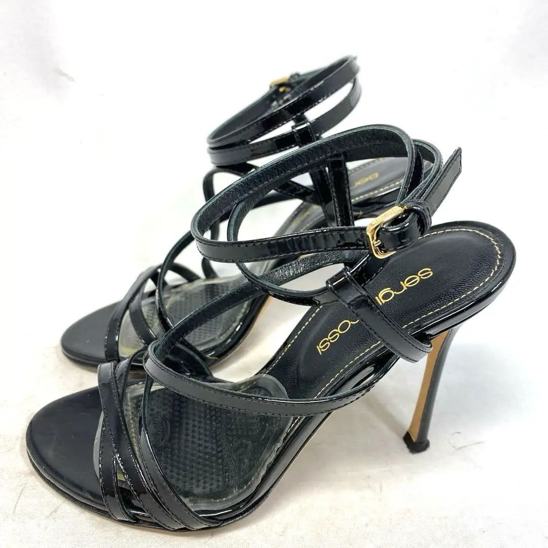 Sergio Loss Size Notation "34" 22cm Enamel Black Sandals