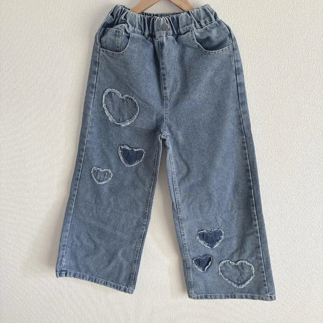 Wide Pants 140 Kids Denim Heart Long Pants Jeans Children's Clothing Korea