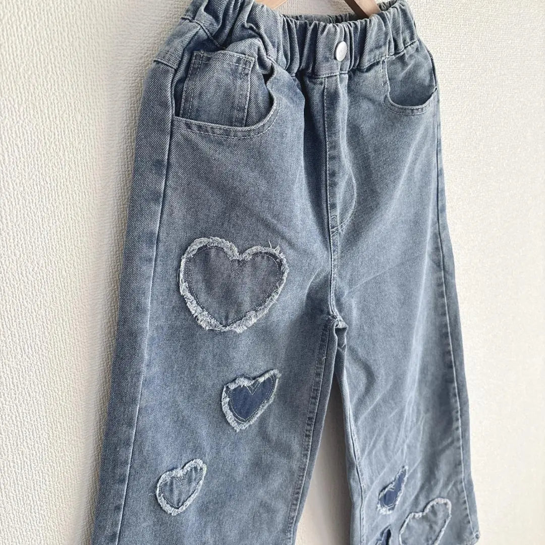 Wide Pants 140 Kids Denim Heart Long Pants Jeans Children's Clothing Korea