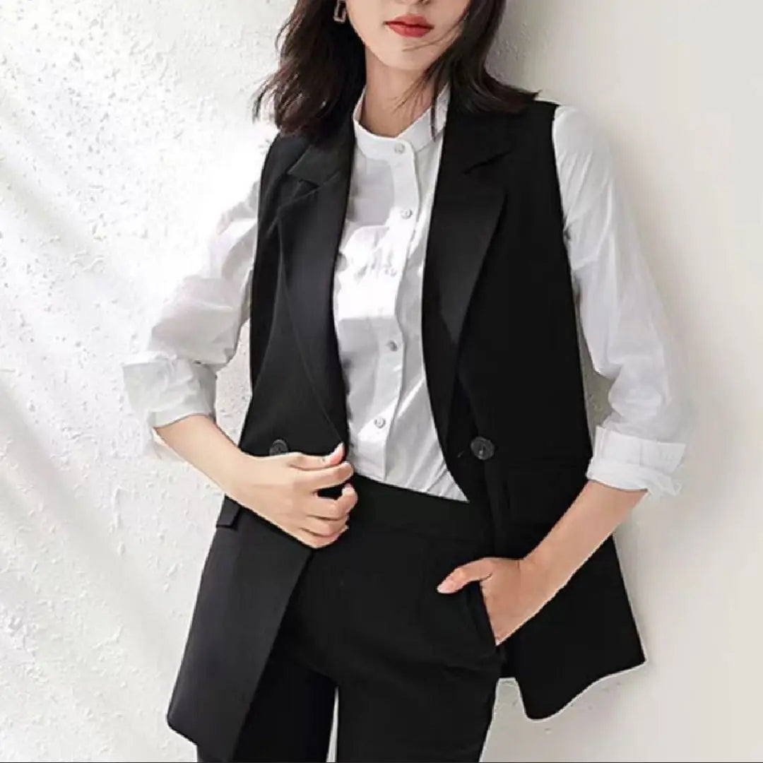 Gilet vest black women's top Korean layered thin simple