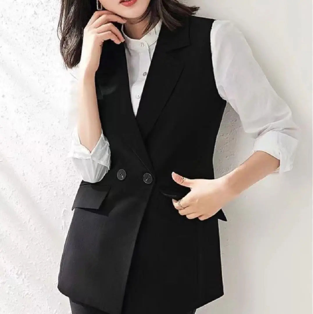 Gilet vest black women's top Korean layered thin simple