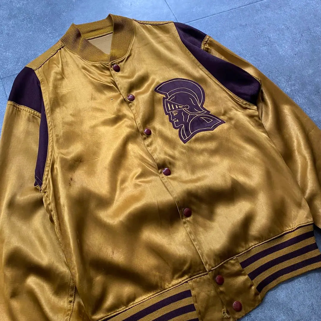 -50s Rawlings Vintage Satin Stadium Jacket Gold 34