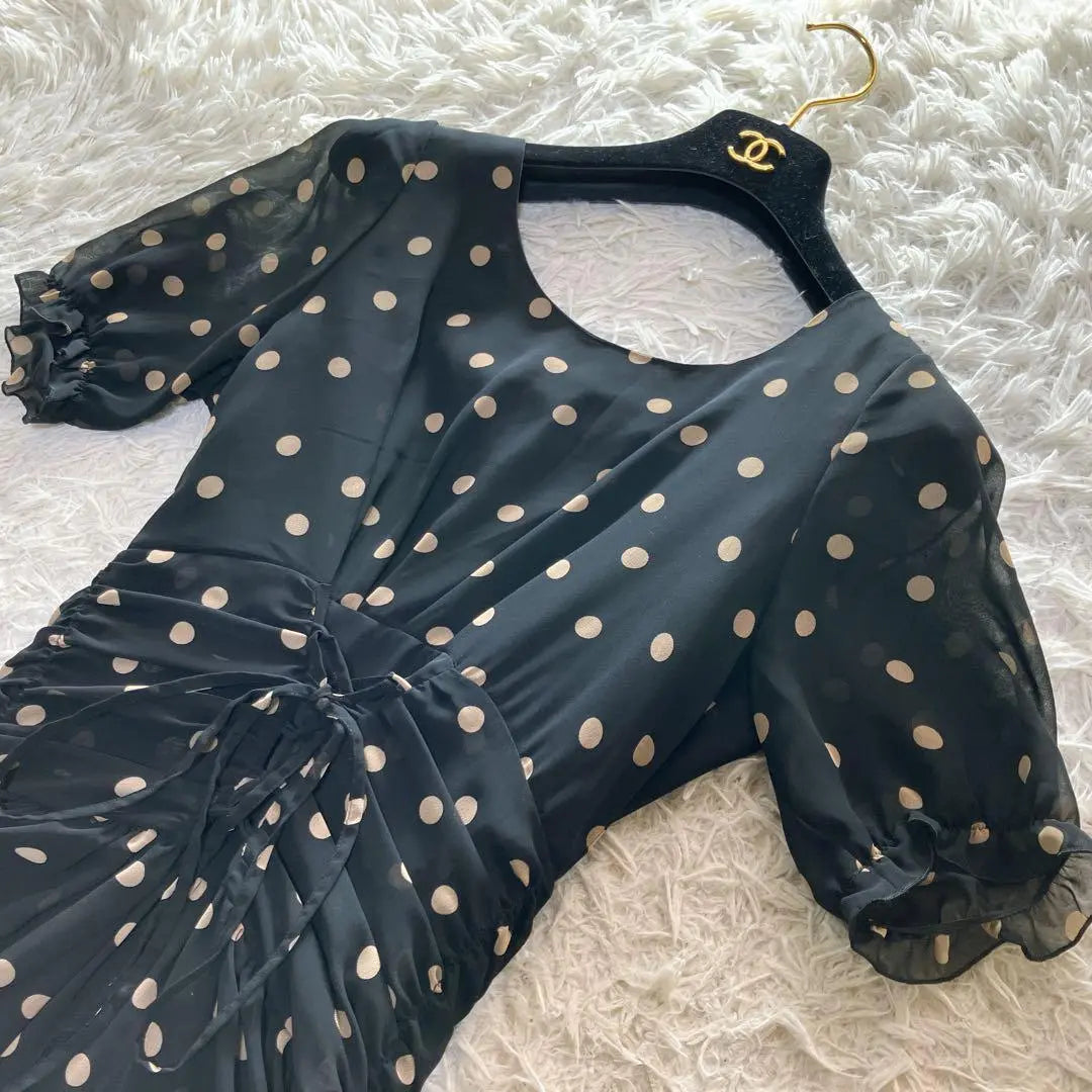 Nano Universe Made in Japan Lace-up Dot Bicolor Dress Black