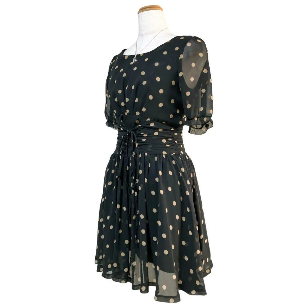 Nano Universe Made in Japan Lace-up Dot Bicolor Dress Black