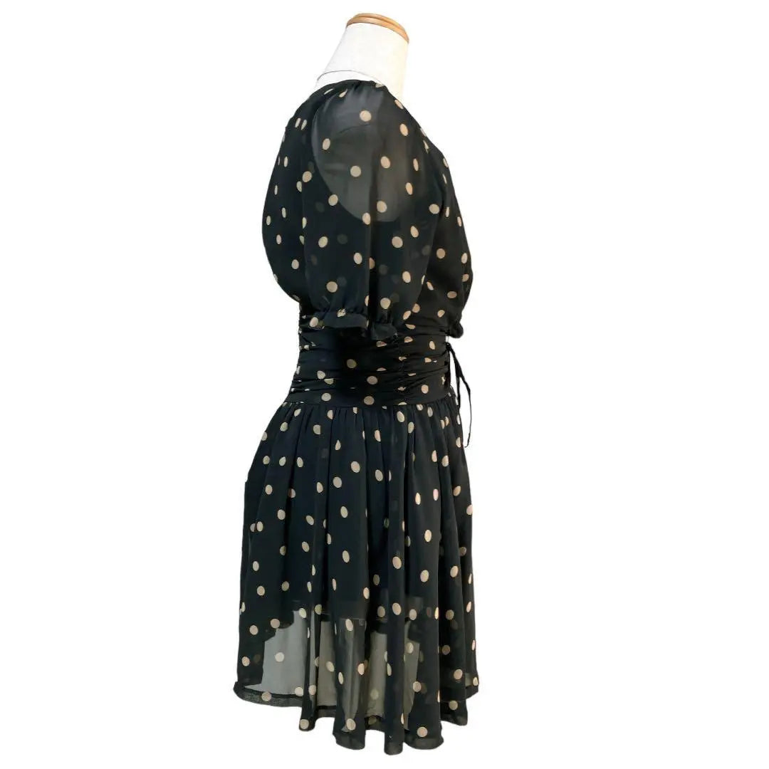 Nano Universe Made in Japan Lace-up Dot Bicolor Dress Black